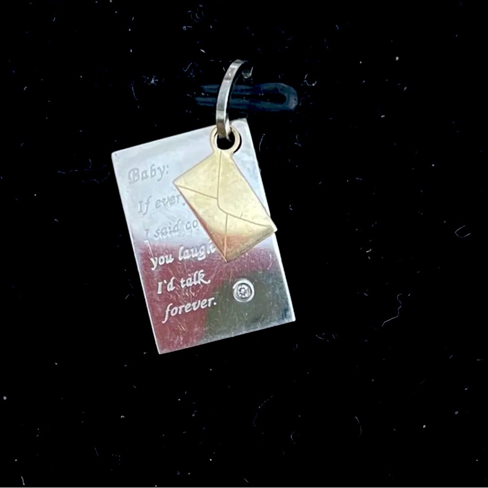 PAGODA Stainless Steel /14k Gold Diamond“Love Letter” Minimalist Pendant NWOT!